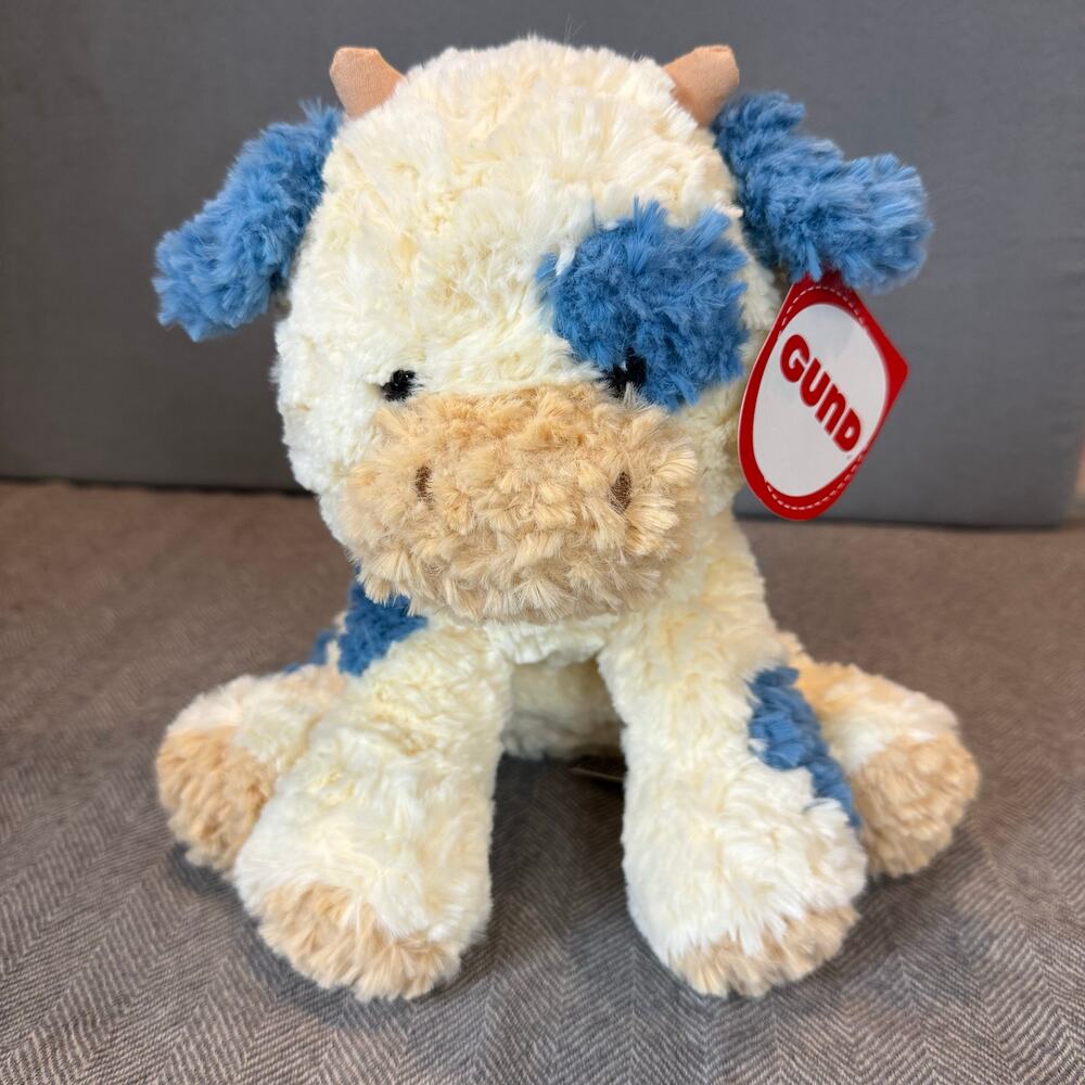 NWT Gund Cozys Cow Blue Cream Stuffed Animal Plush Vache Cozys Collection